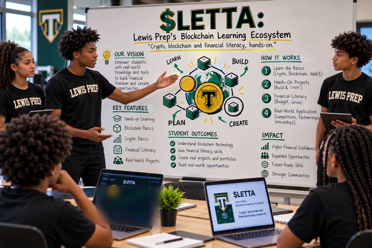 Lewis Prep students present a business plan to their class.